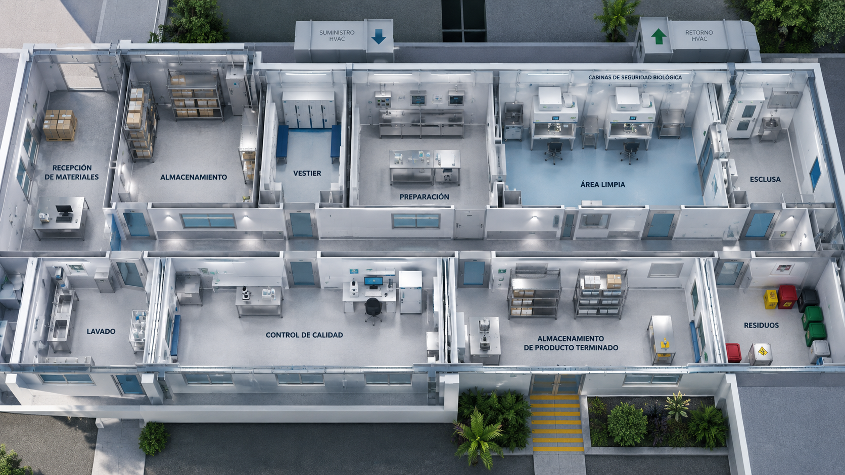 Plano 3D conceptual de una central de mezclas